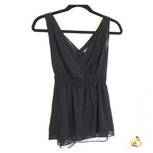 Merona deep-v black blouse with subtle dot pattern